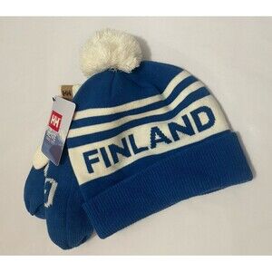 HELLY HANSEN Finland Going for Gold Hat Mittens Set Olympic Blue NEW Snow Ski